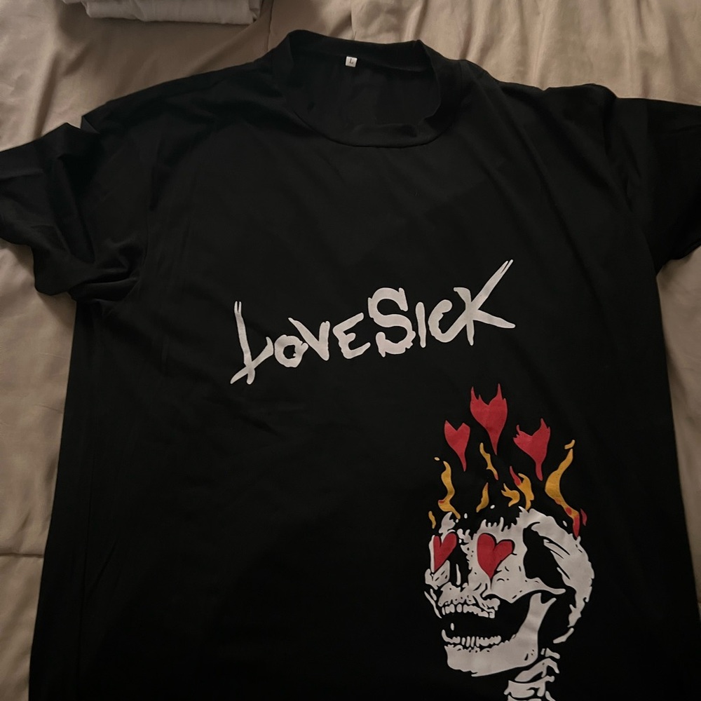 Lovesick Black and Red Short Sleeve Tee with Skull Design